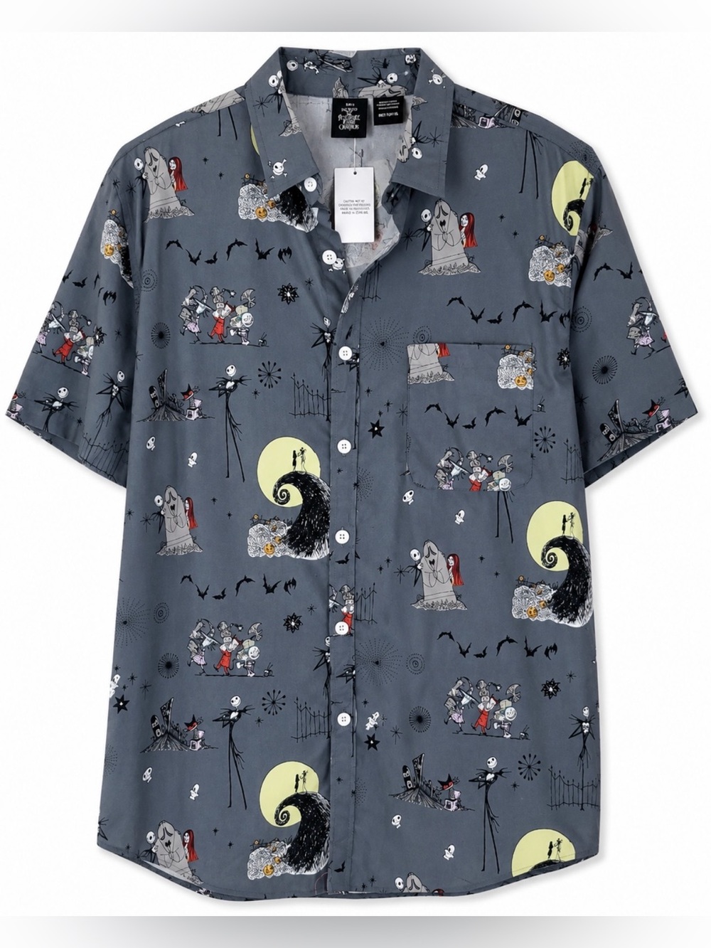 The Nightmare Before Christmas Grey Short-Sleeve Button-Up Shirt